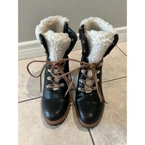 Nine West Penni Fur Booties/Lace Up Sherpa Combat Heeled Lined Women's Size 10M